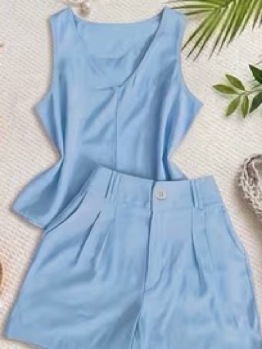 SHEIN Light Blue Sleeveless Top and High-Waist Shorts Set